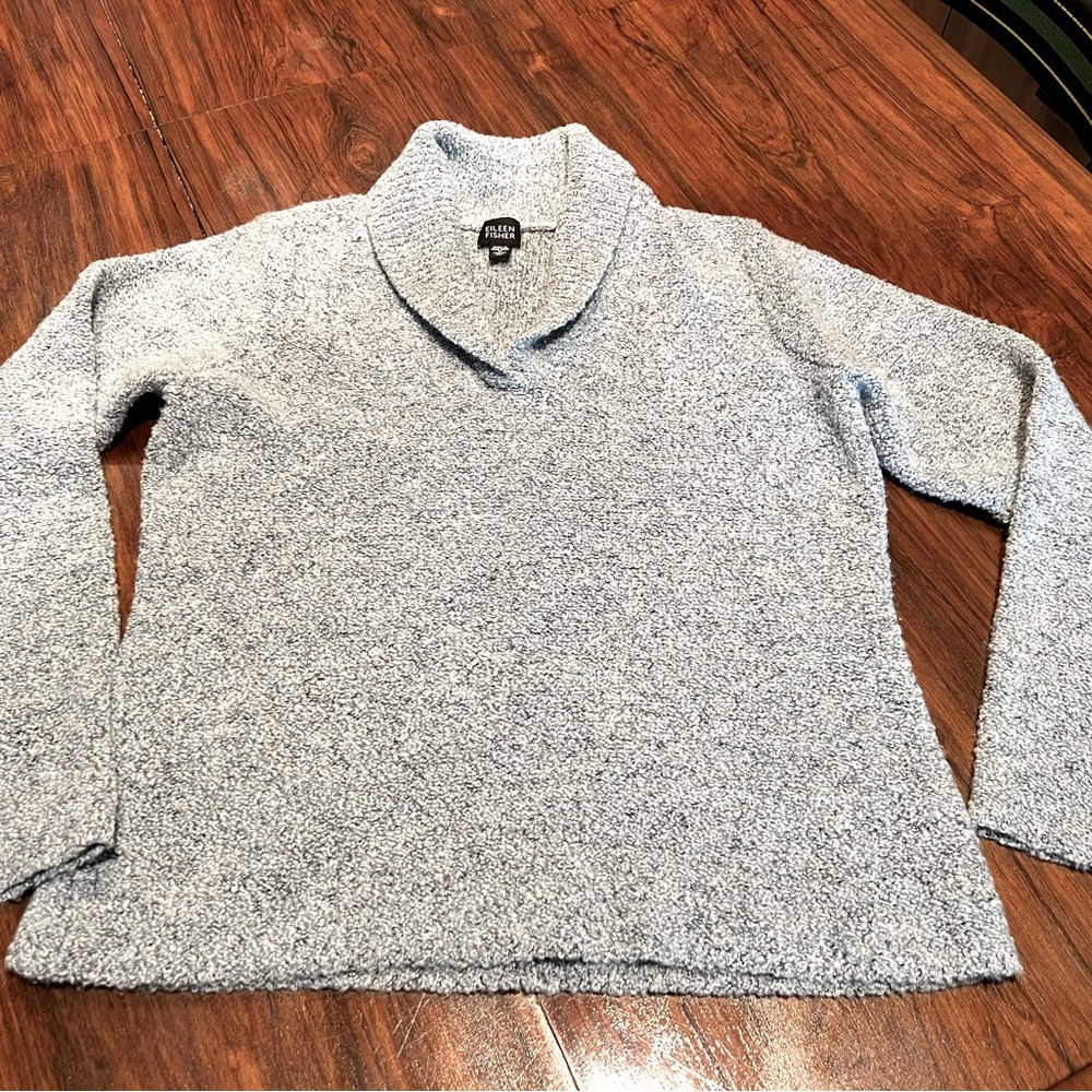 Eileen Fisher blue/grey super soft and cozy cowl neck sweater.